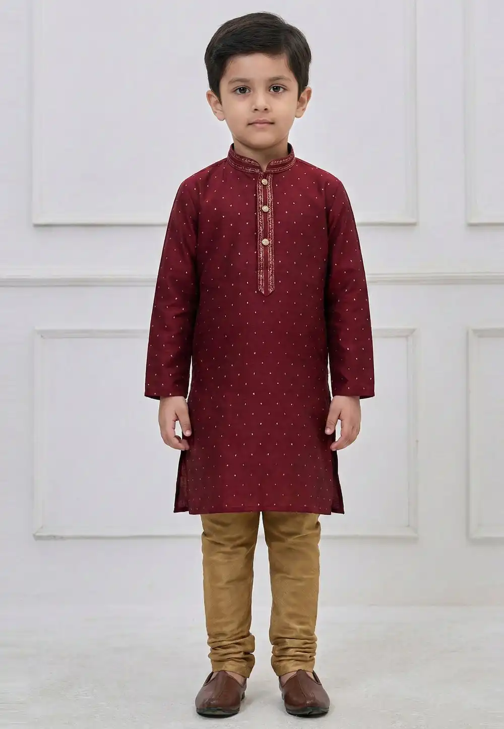 Maroon Silk Kids Kurta Pajama 325144