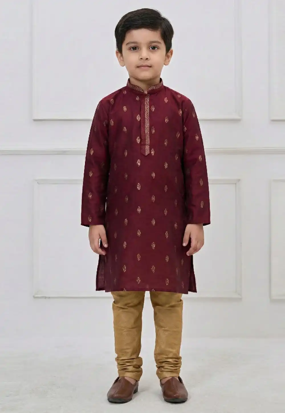 Maroon Silk Kids Kurta Pajama 325150