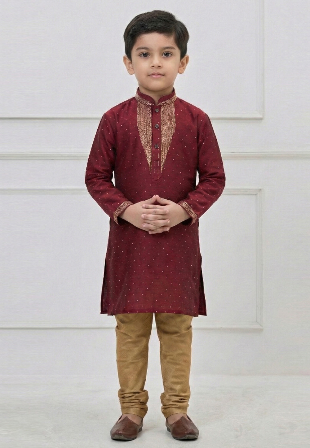 Maroon Silk Kids Kurta Pajama 323120