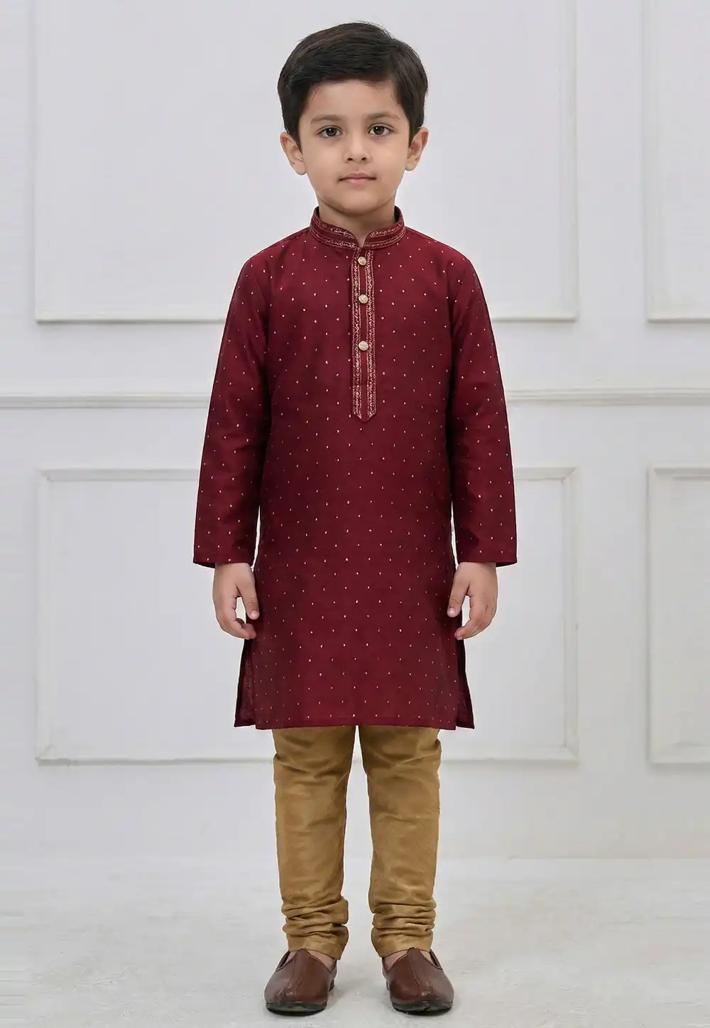 Maroon Silk Kids Kurta Pajama 323123