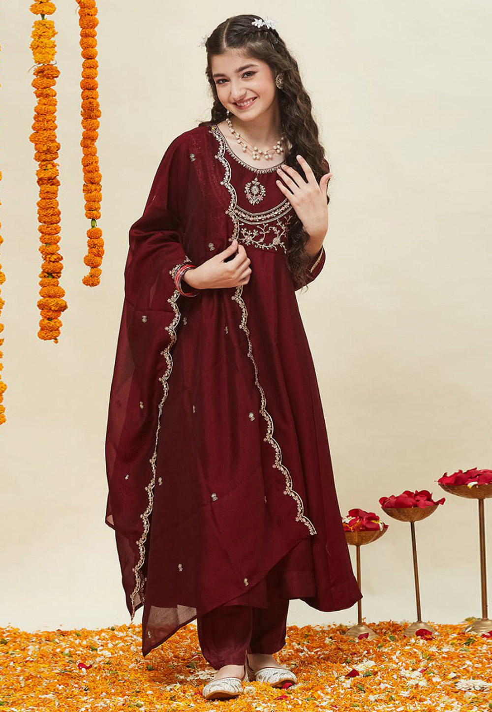 Maroon Silk Kids Salwar Suit 320234