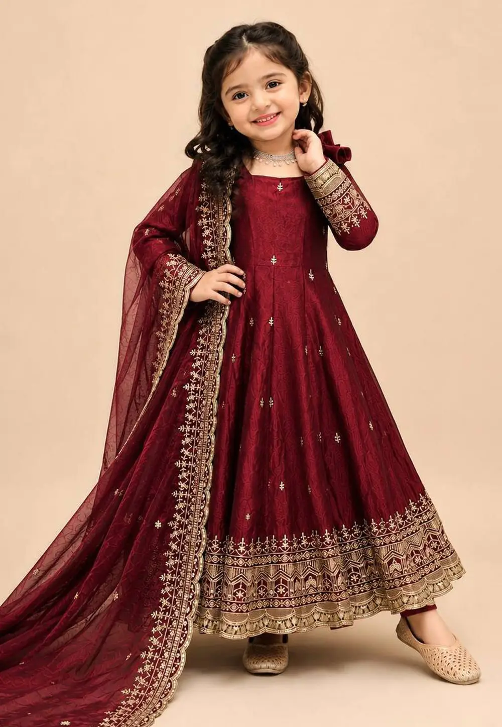 Maroon Silk Kids Salwar Suit 333077