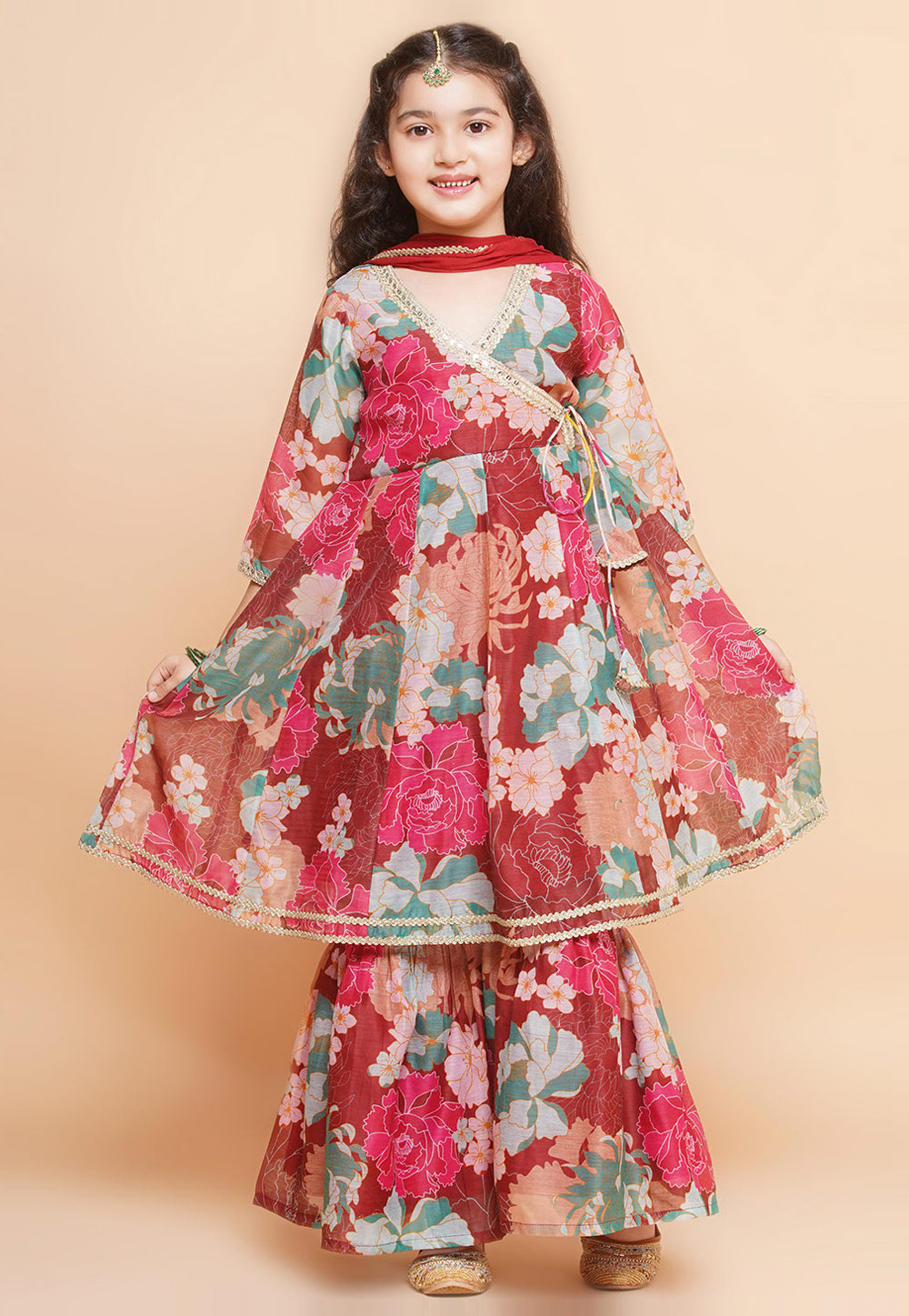 Maroon Silk Kids Sharara Suit 282655