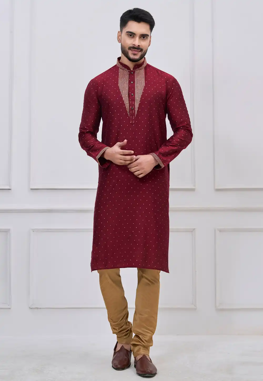 Maroon Silk Kurta Pajama 325167