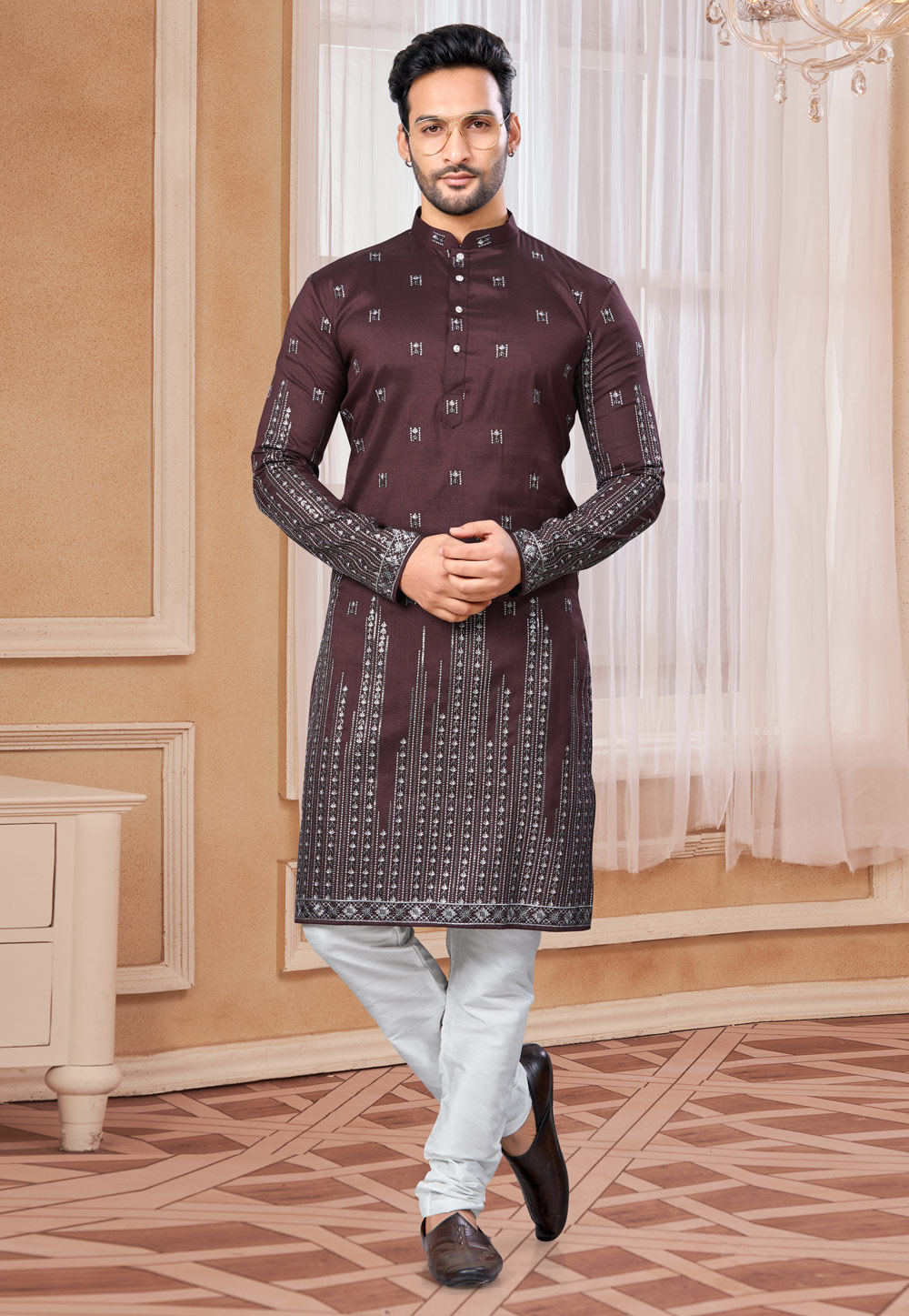 Maroon Silk Kurta Pajama 307651