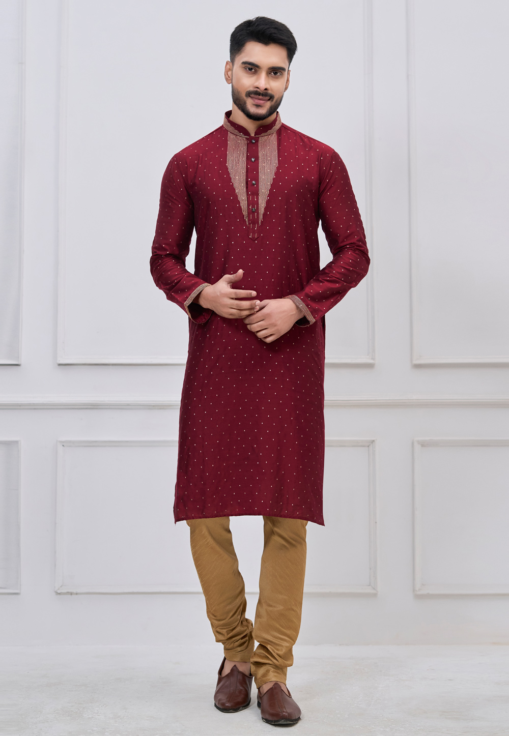Maroon Silk Kurta Pajama 323169