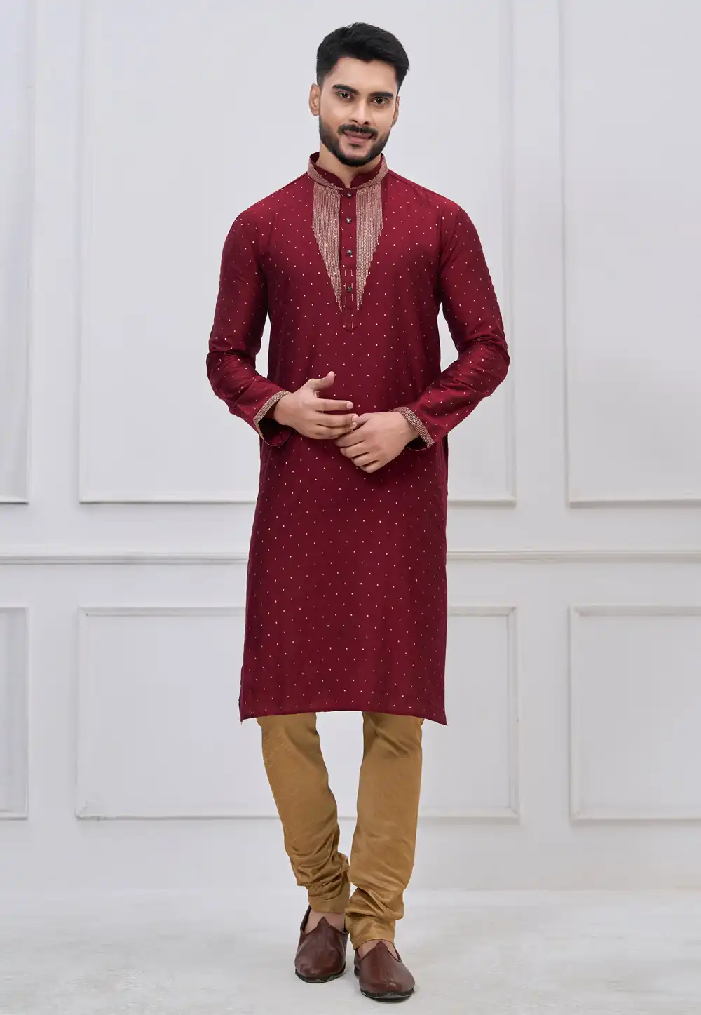 Maroon Silk Kurta Pajama 323169
