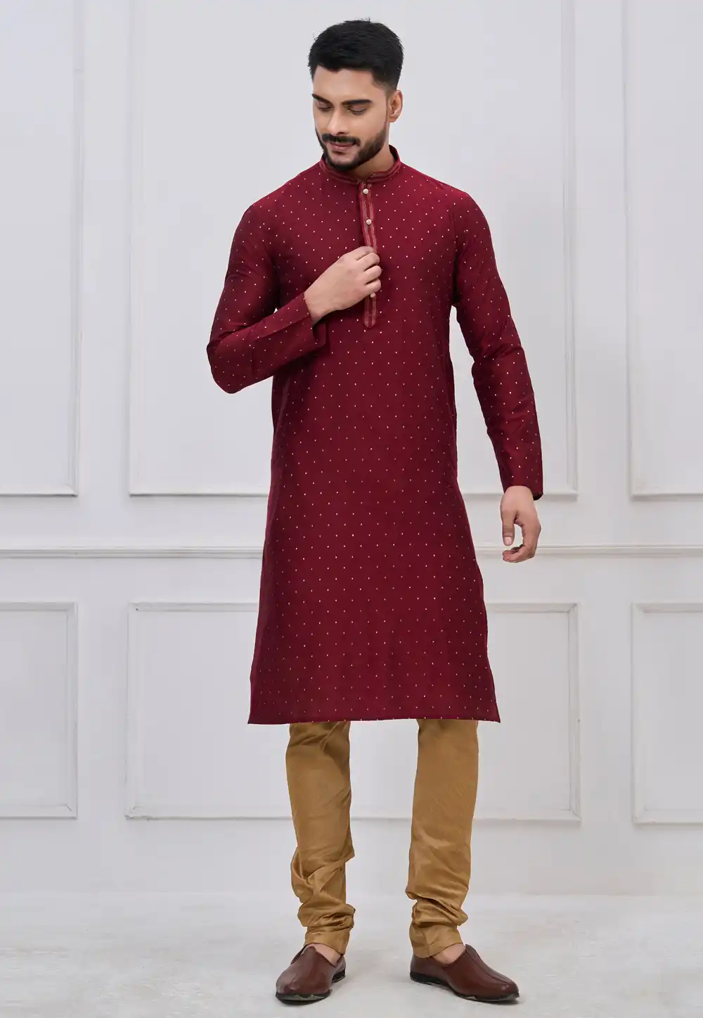 Maroon Silk Kurta Pajama 323172