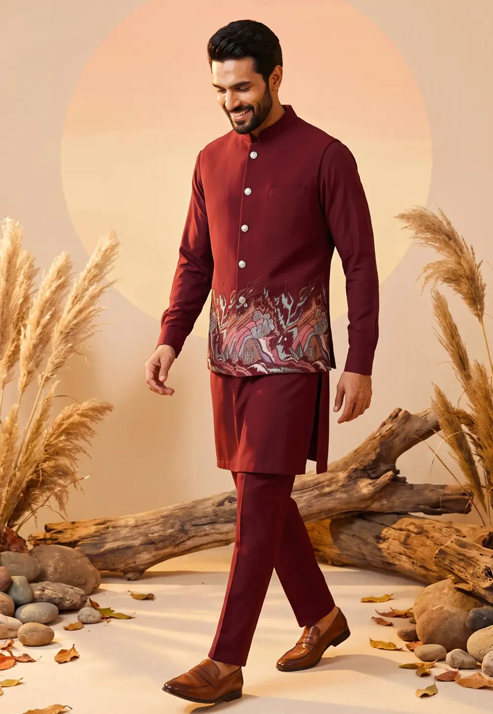 Maroon Silk Kurta Pajama With Jacket 337208