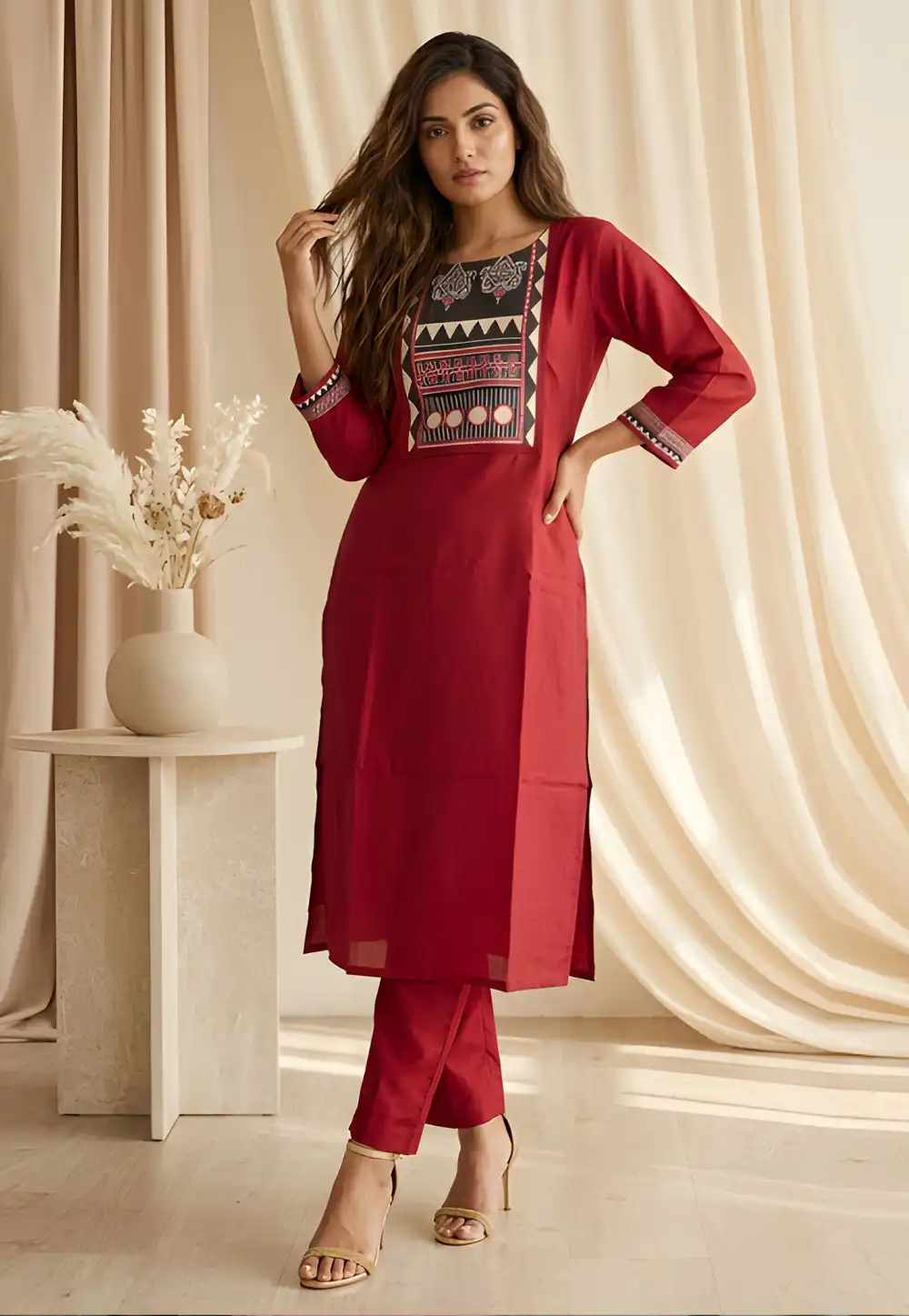 Maroon Silk Kurta Set With Pant 330623