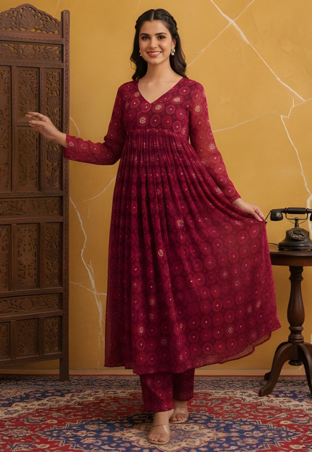 Maroon Silk Kurta Set With Pent 321918