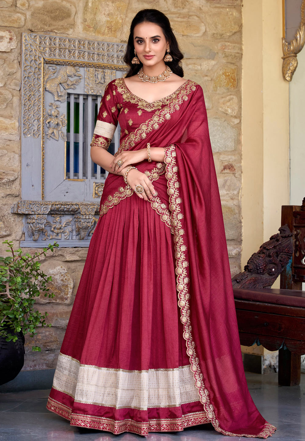 Maroon Silk Lehenga Choli 311087