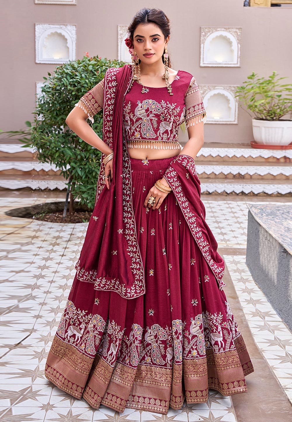 Maroon Silk Lehenga Choli 324898