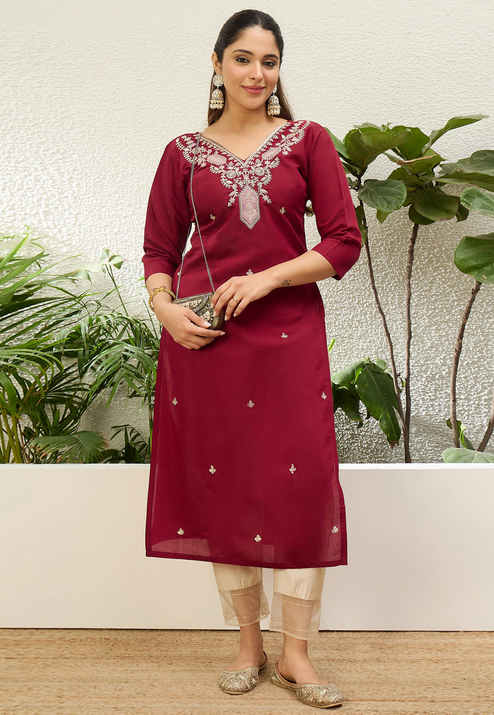 Maroon Silk Long Kurti 328308