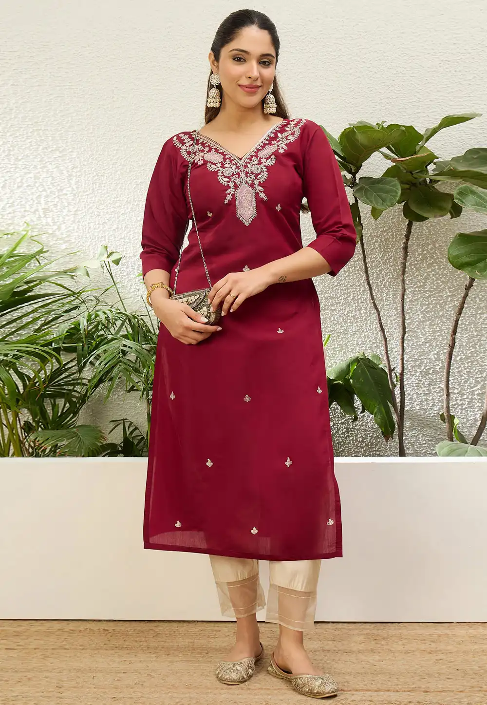 Maroon Silk Long Kurti 328308