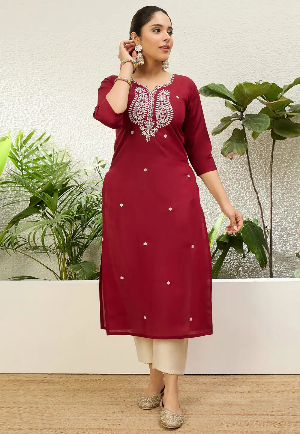 Maroon Silk Long Tunic 328634