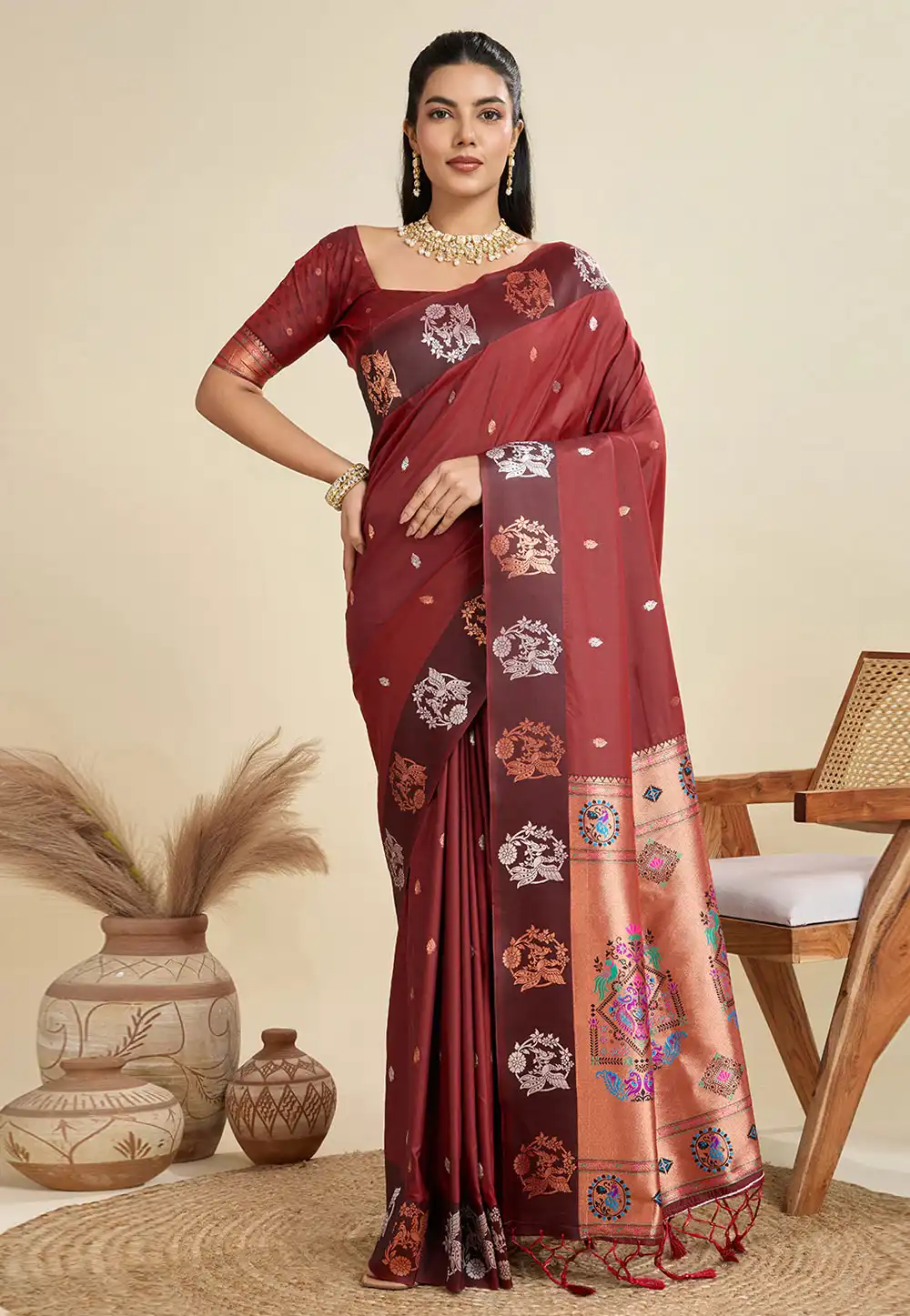 Maroon Silk Paithani Saree 312964