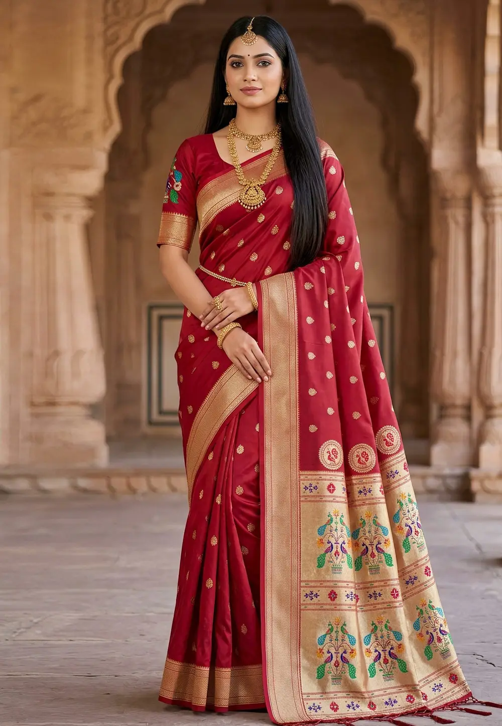 Maroon Silk Paithani Saree 334380