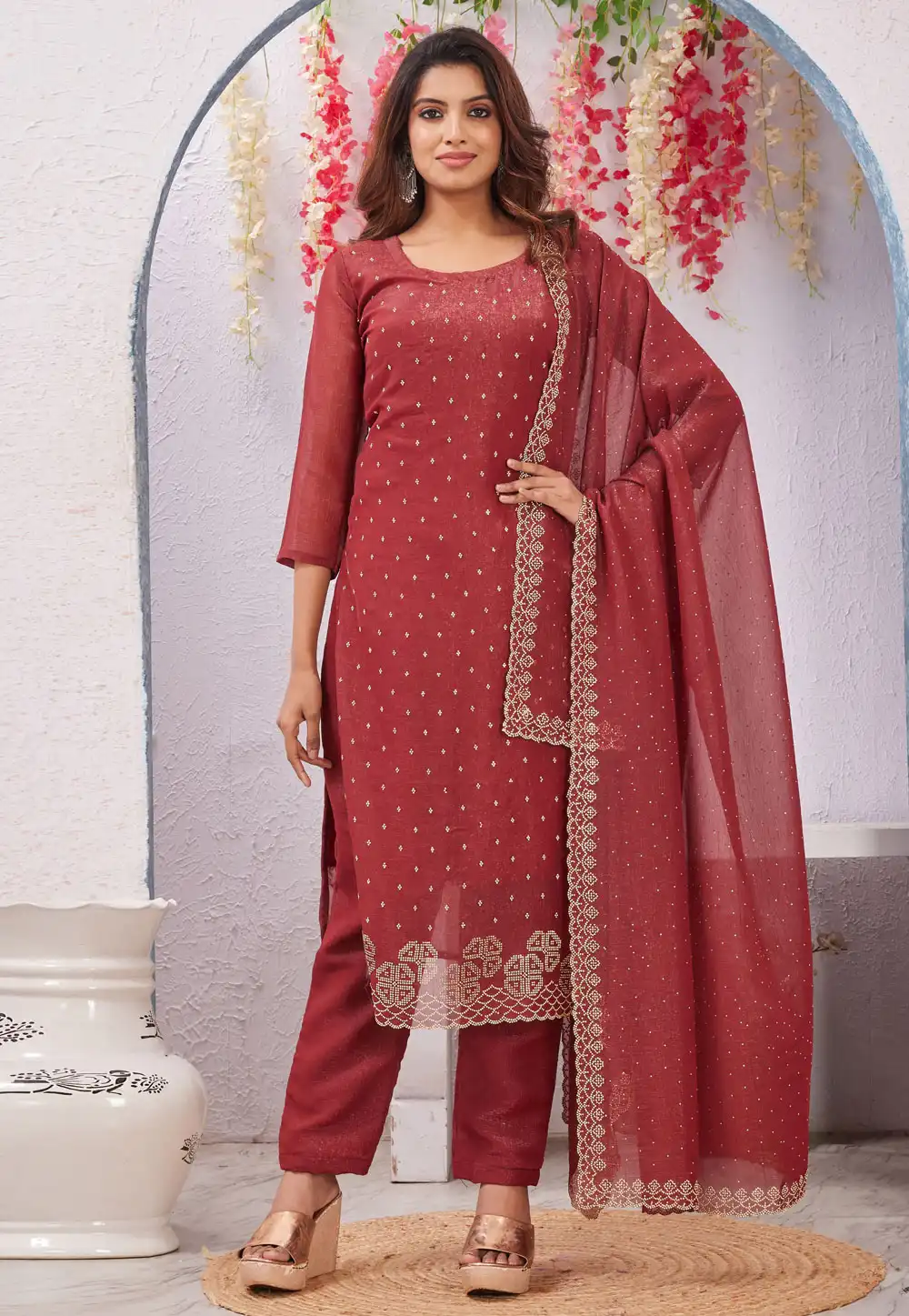 Maroon Silk Pakistani Suit 324948