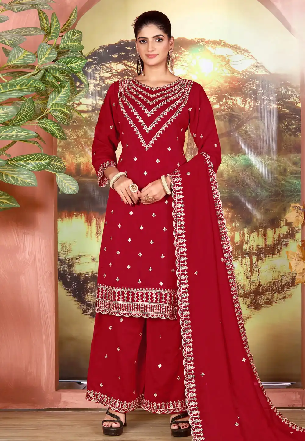 Maroon Silk Palazzo Suit 324752
