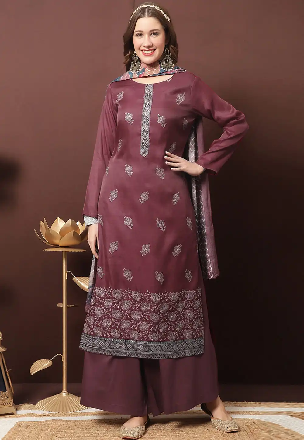 Maroon Silk Palazzo Suit 310456