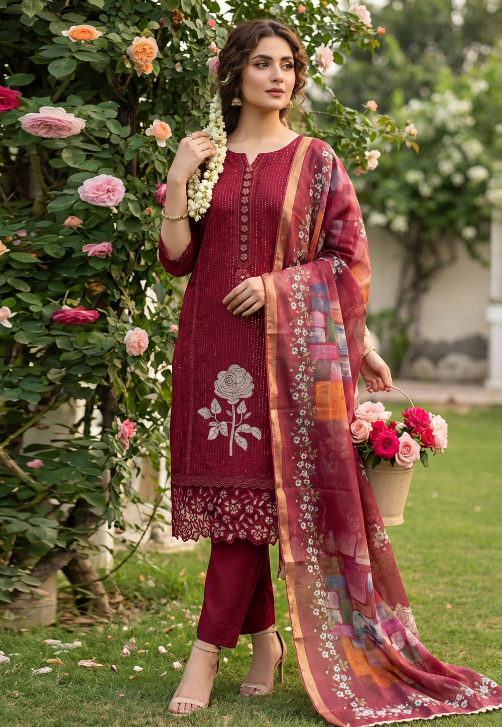 Maroon Silk Pant Style Suit 327454