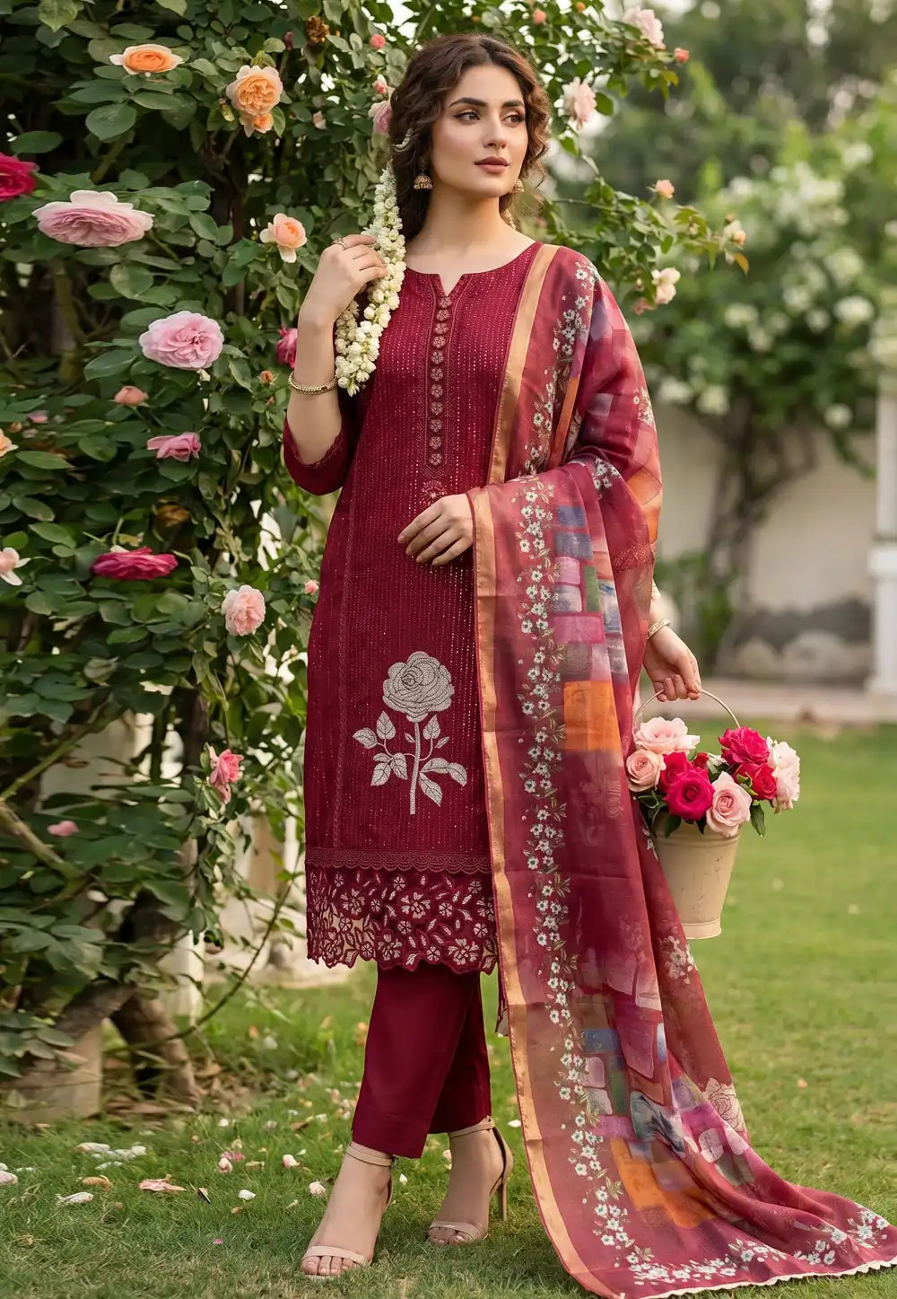Maroon Silk Pant Style Suit 327454