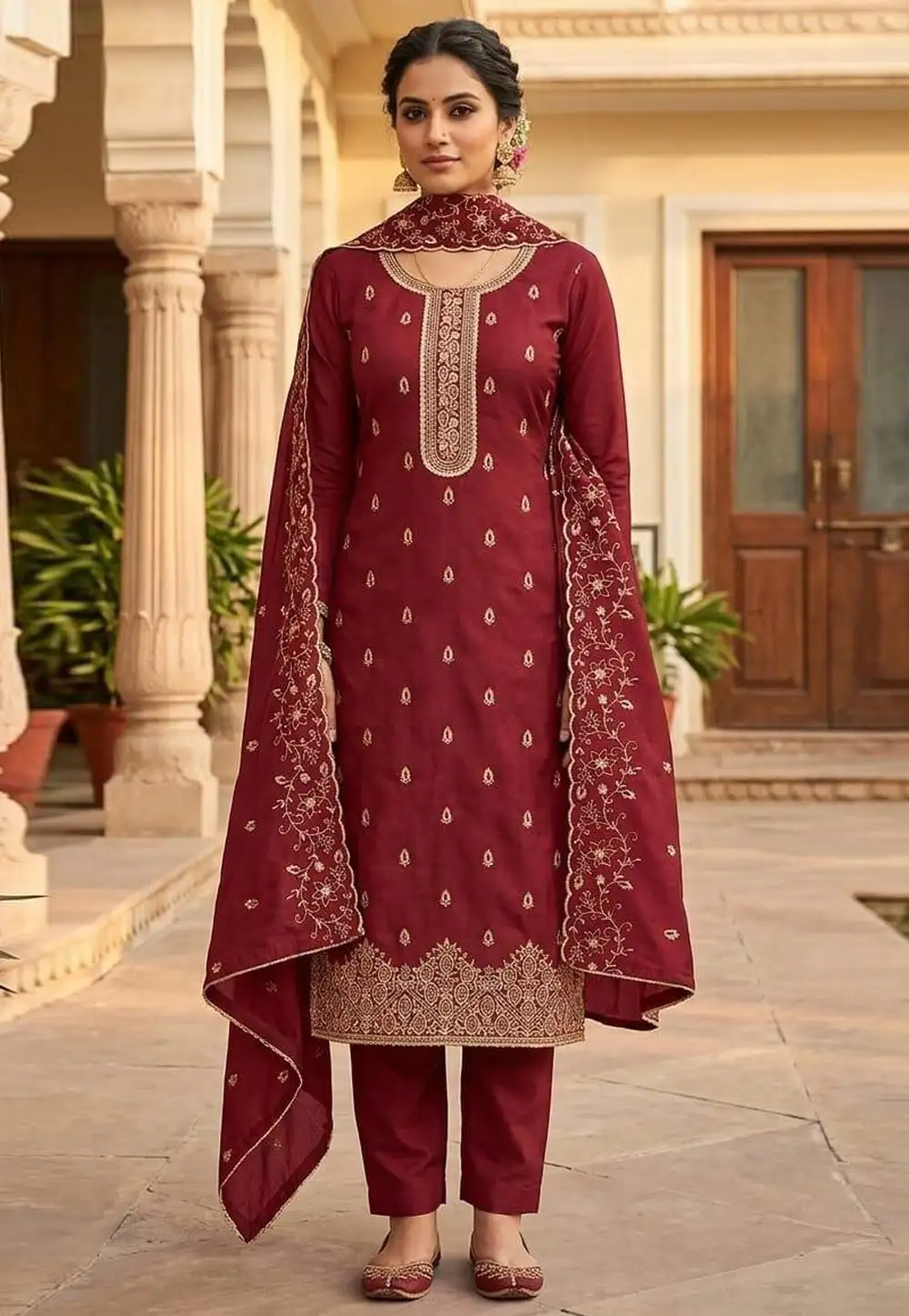 Maroon Silk Pant Style Suit 330891