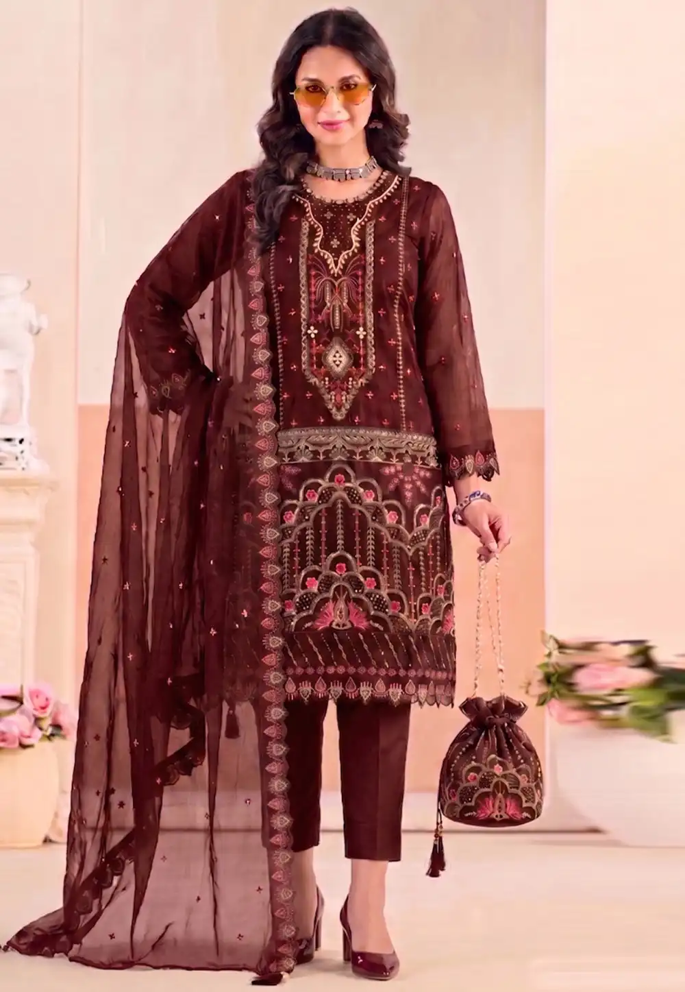 Maroon Silk Pant Style Suit 329778
