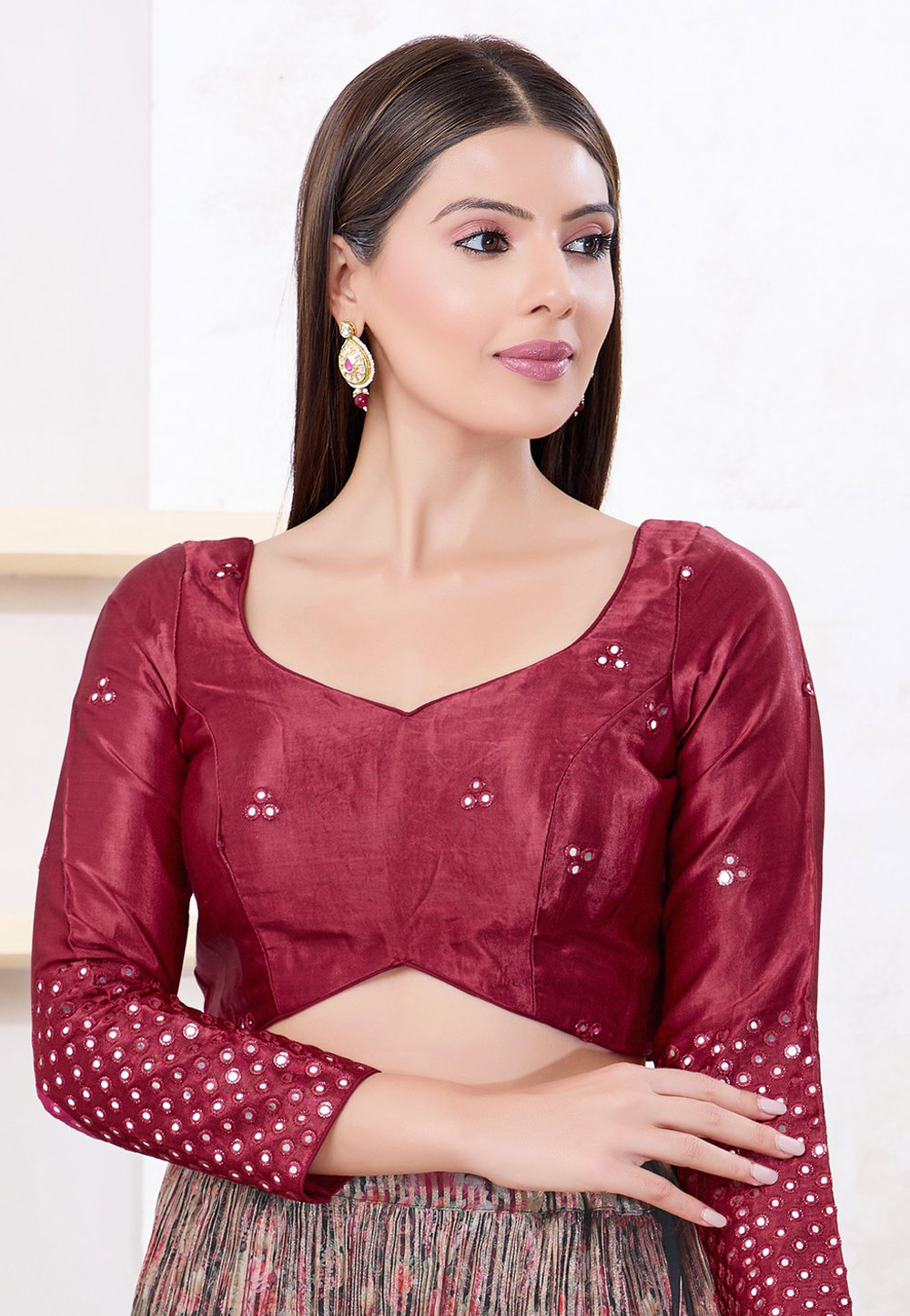 Maroon Silk Readymade Blouse 325805