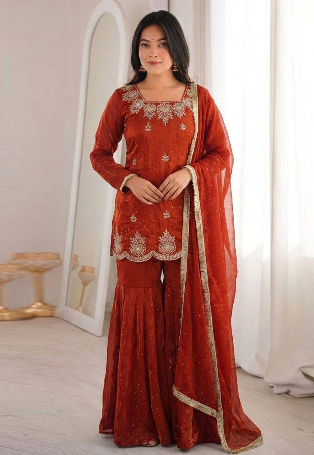 Maroon Silk Readymade Gharara Suit 327015