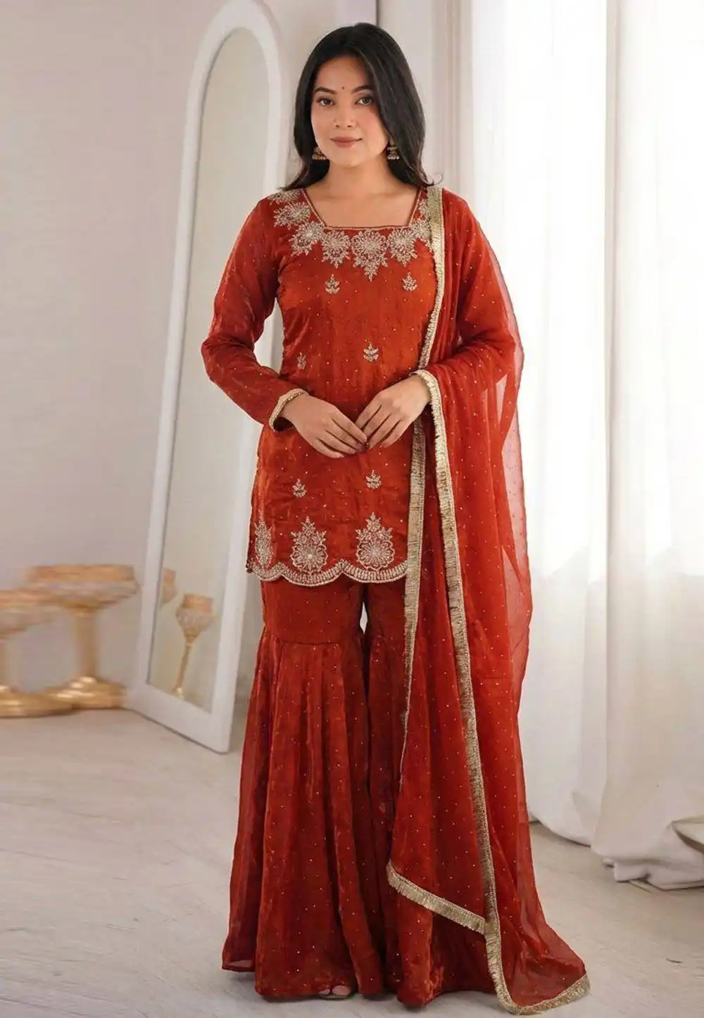 Maroon Silk Readymade Gharara Suit 327015