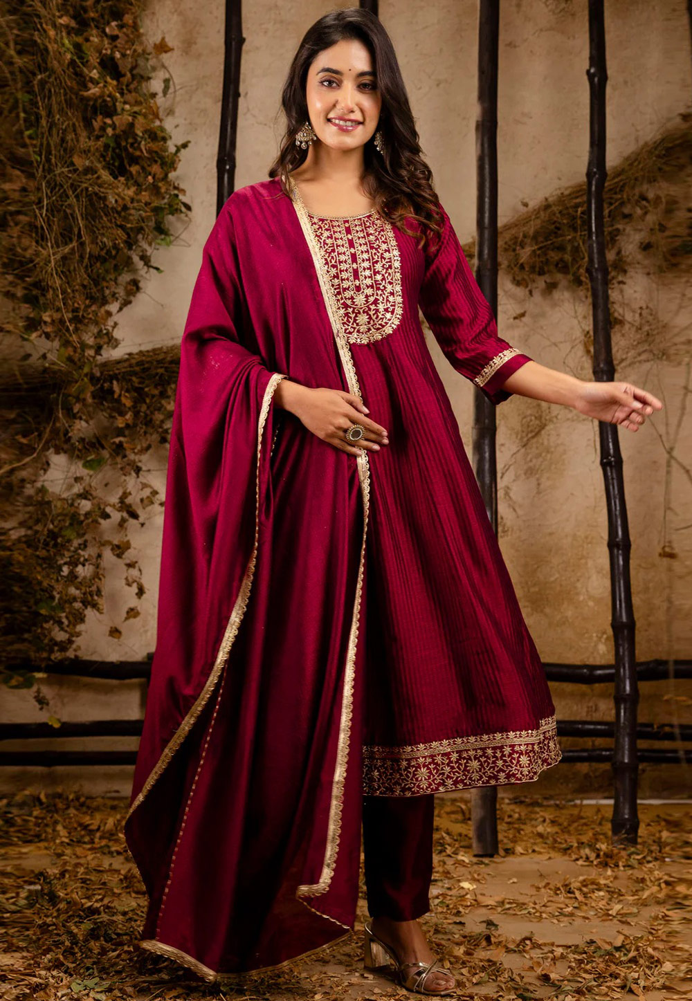 Maroon Silk Readymade Pakistani Suit 306929