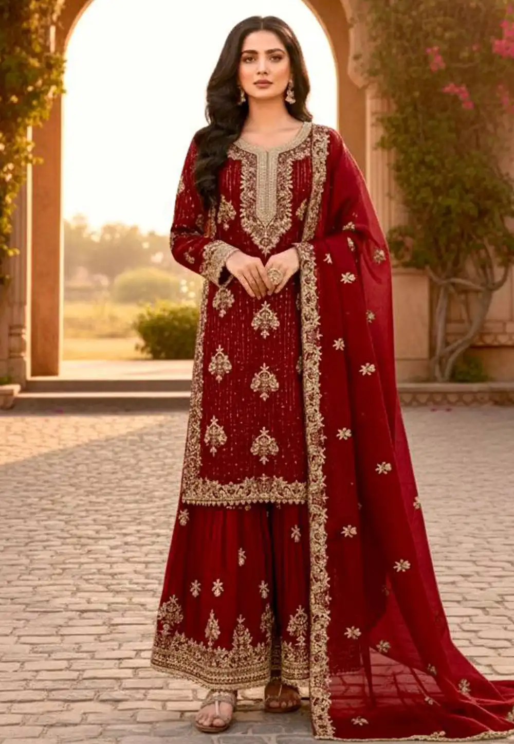 Maroon Silk Readymade Pakistani Suit 322219