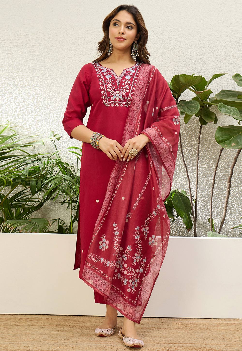 Maroon Silk Readymade Pant Style Suit 328629