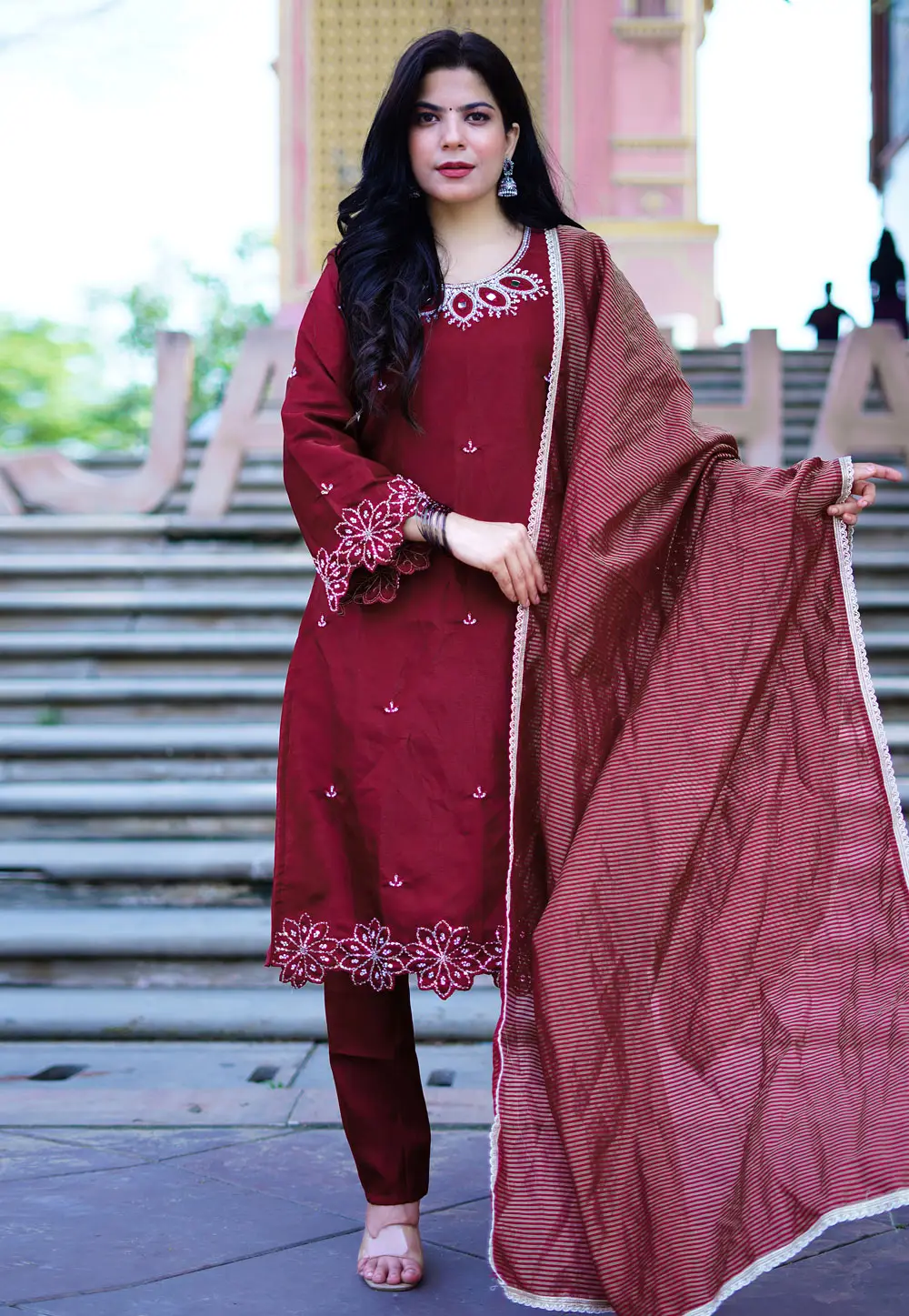 Maroon Silk Readymade Pant Style Suit 335399