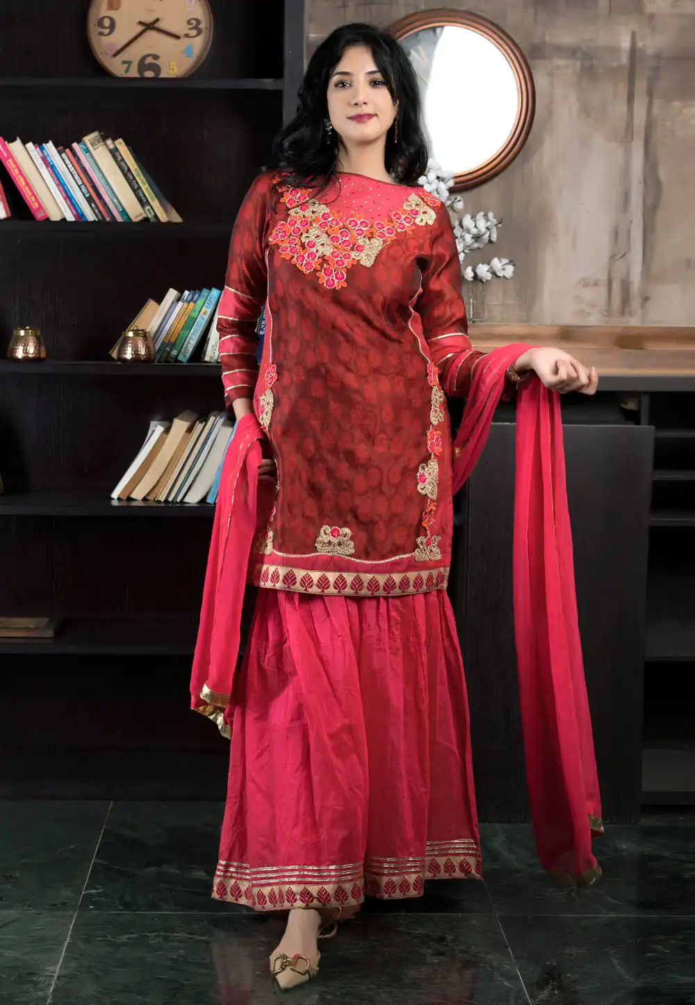 Maroon Silk Readymade Sharara Suit 313001