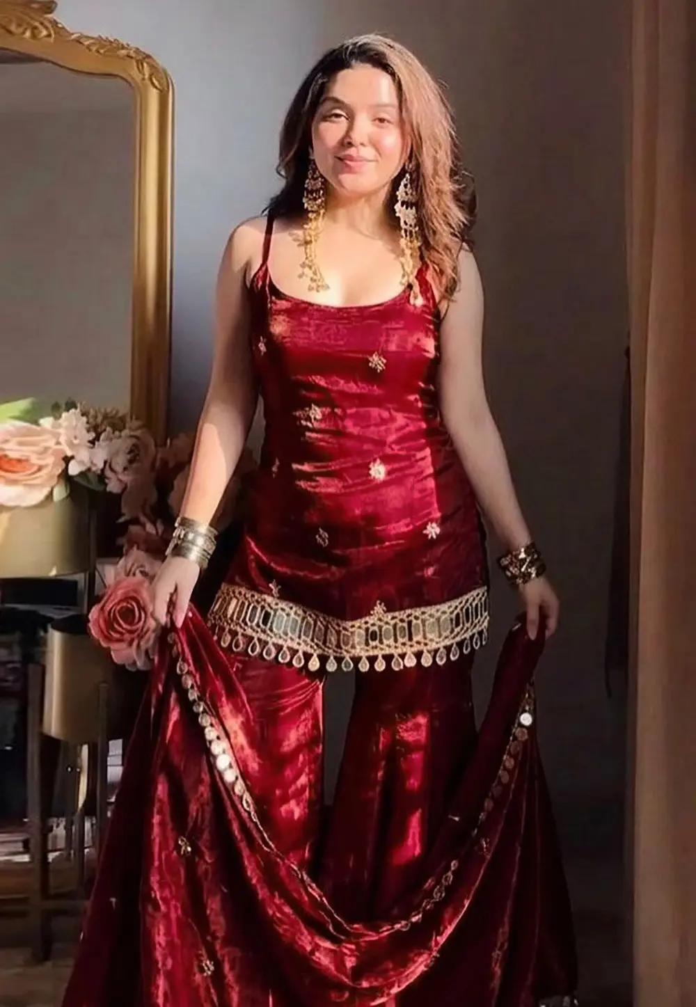 Maroon Silk Readymade Sharara Suit 331516