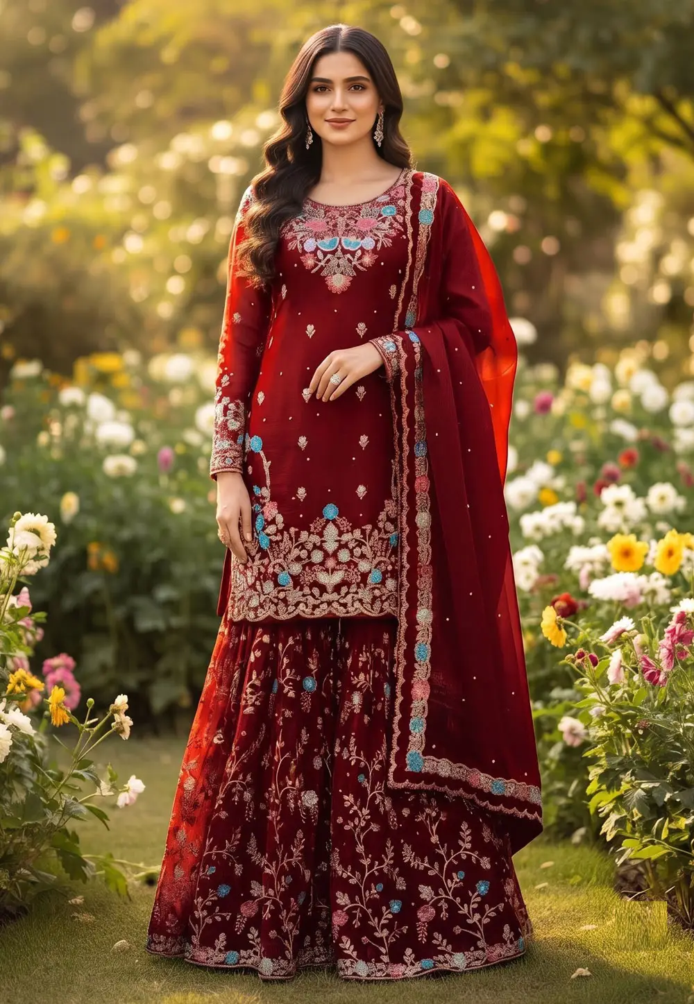 Maroon Silk Readymade Sharara Suit 335120