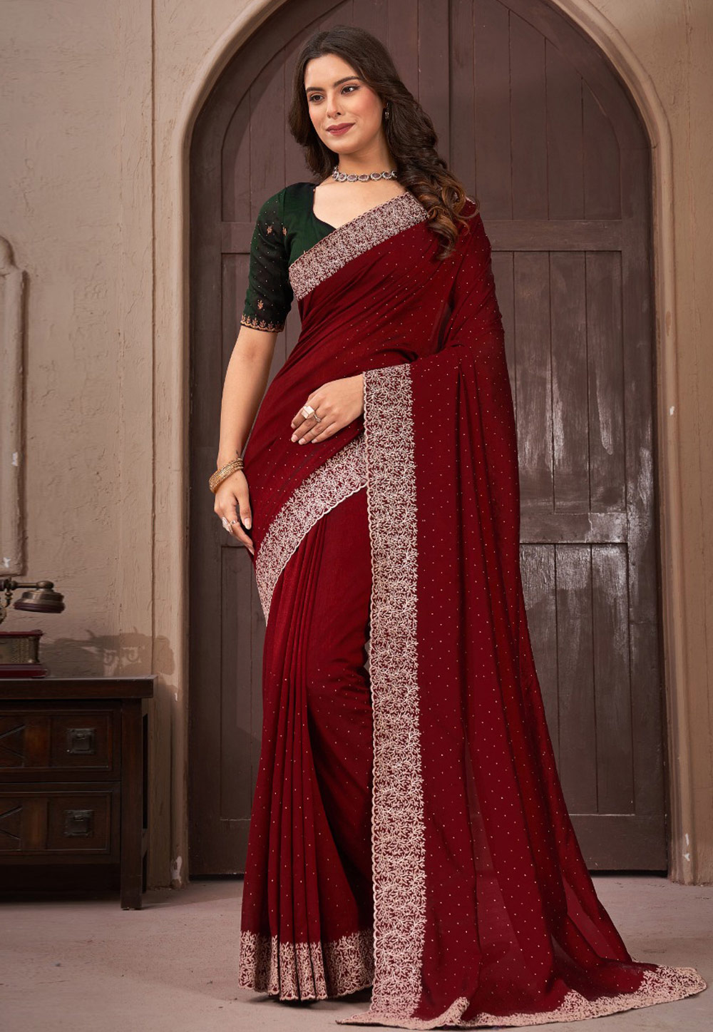 Maroon Silk Saree With Blouse 285510