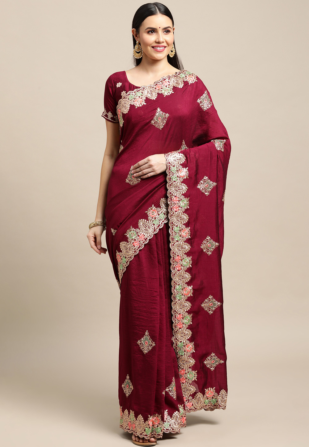 Maroon Silk Saree With Blouse 285447