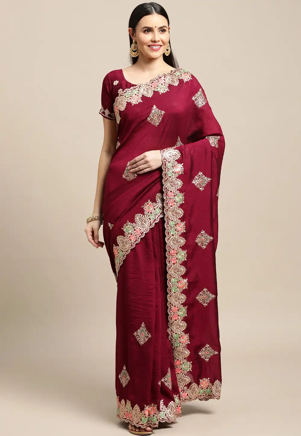 Maroon Silk Saree With Blouse 285447