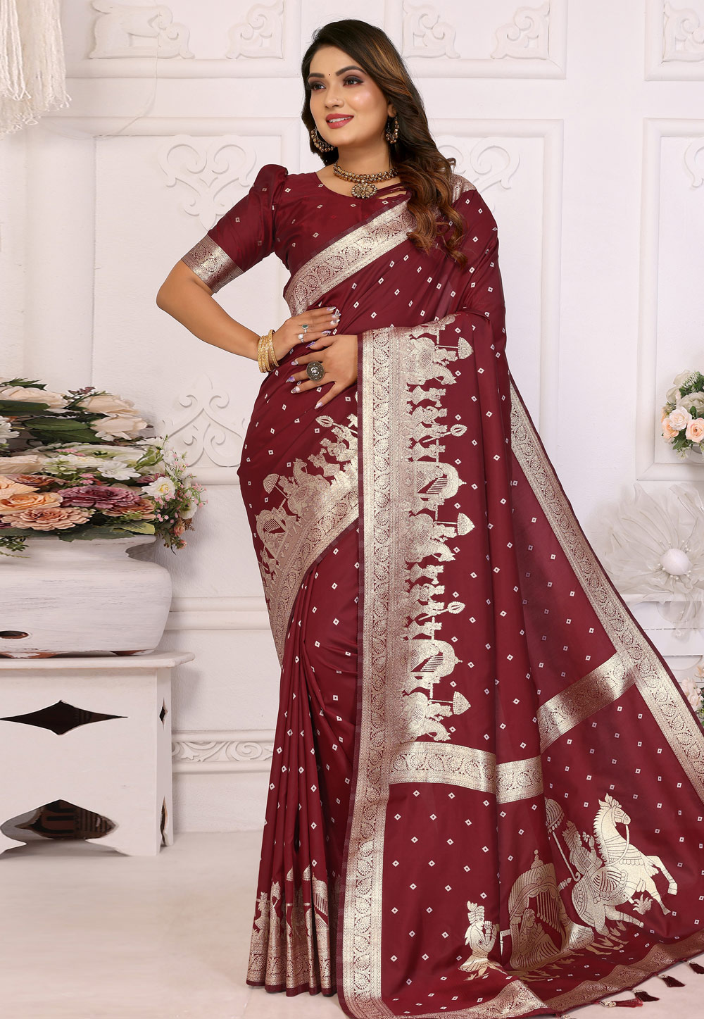 Maroon Silk Saree With Blouse 307235