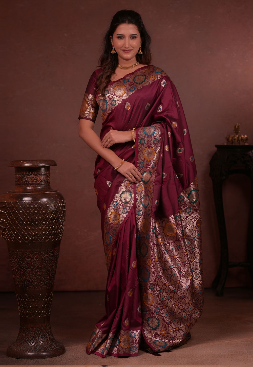 Maroon Silk Saree With Blouse 329045