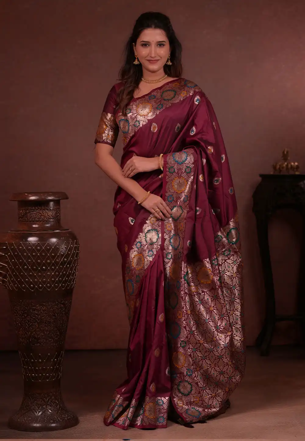 Maroon Silk Saree With Blouse 329045