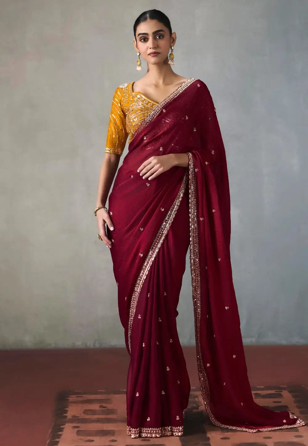 Maroon Silk Saree With Blouse 335597
