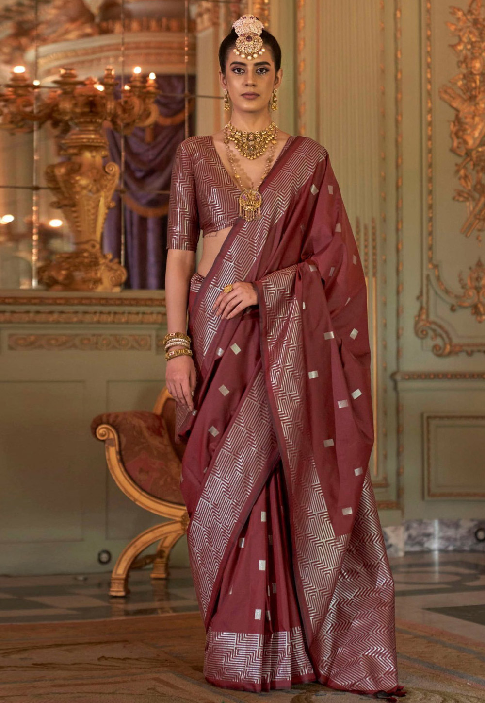 Maroon Silk Saree With Blouse 321364