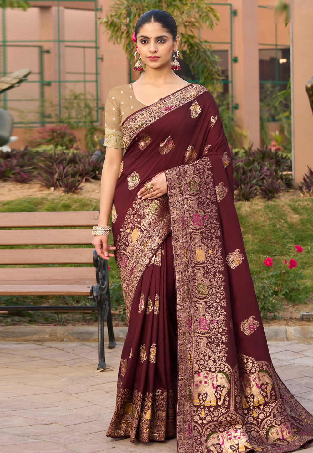 Maroon Silk Saree With Blouse 308239