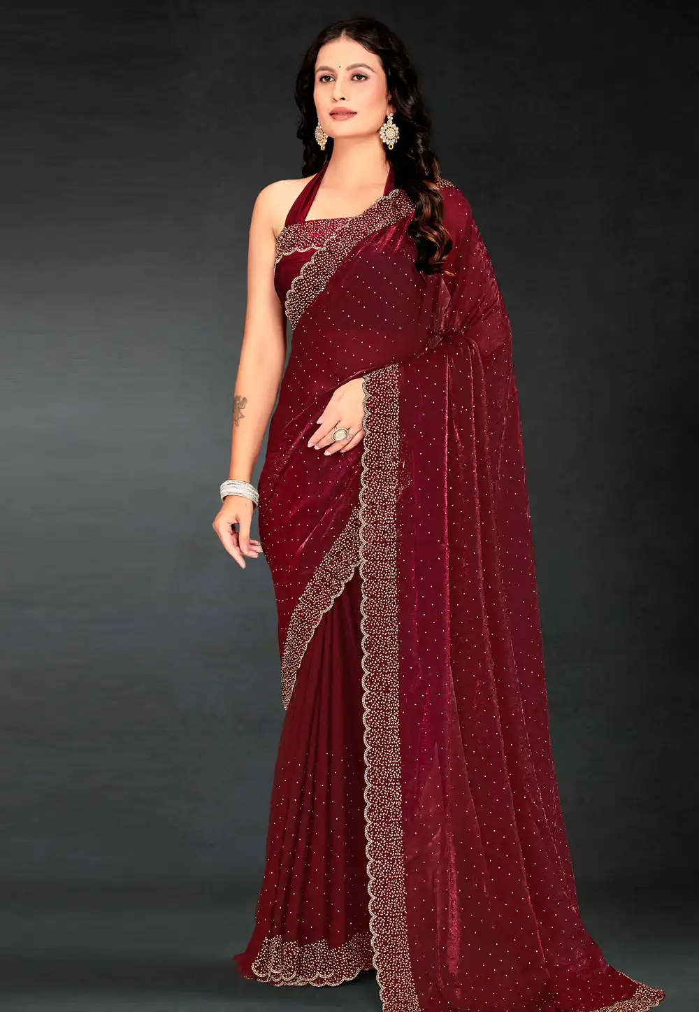 Maroon Silk Saree With Blouse 313669