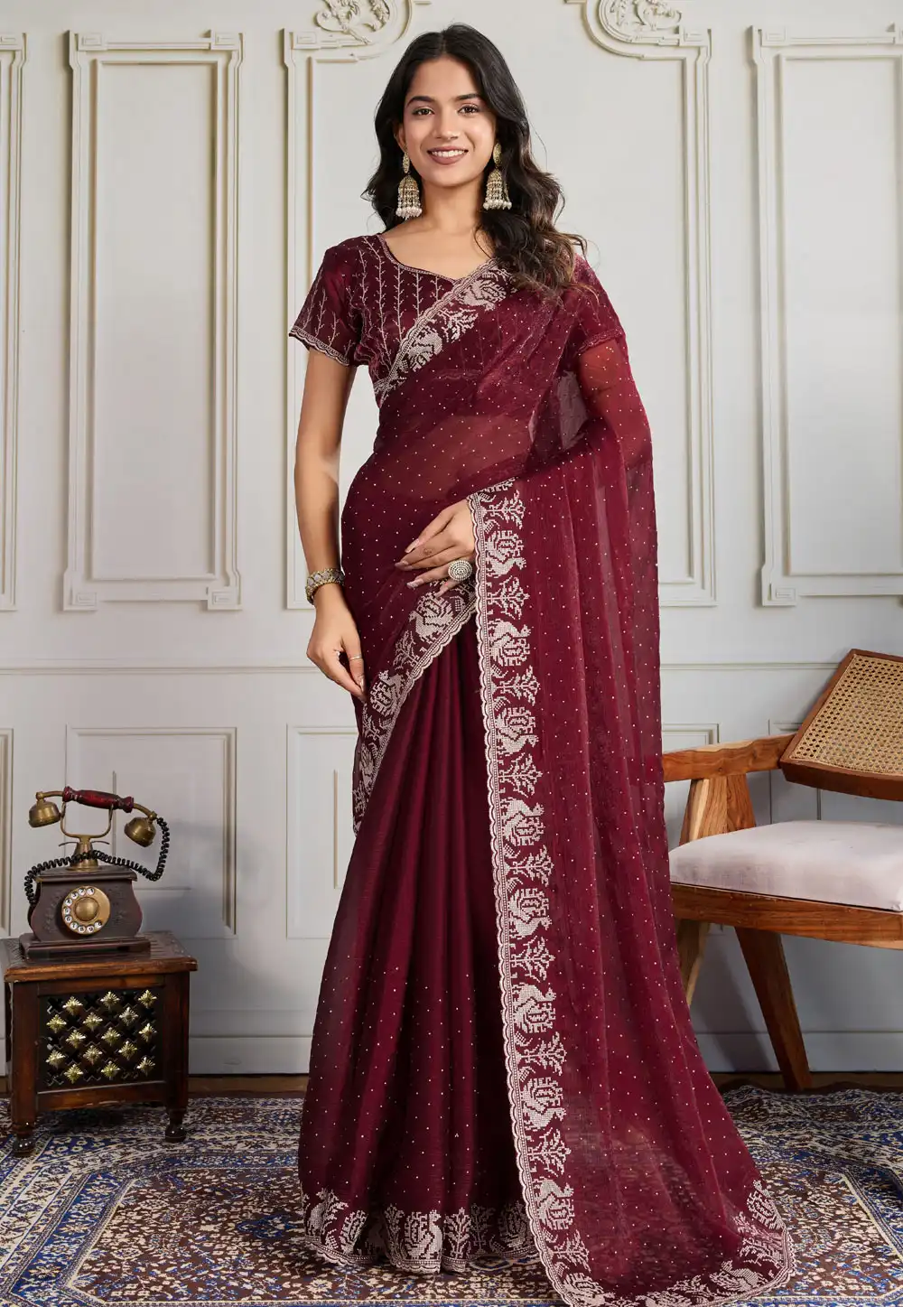 Maroon Silk Saree With Blouse 316722